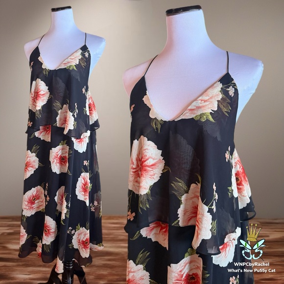 ASOS Black Floral Chiffon Dress, Size 6-8 - Picture 5 of 11